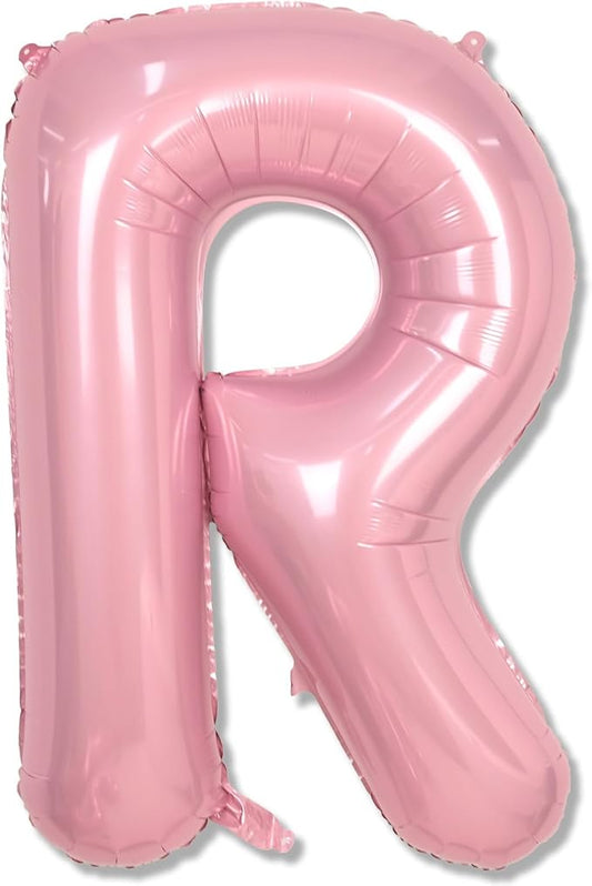 Big Letter Balloon R, 40" Pastel Pink Mylar Helium Alphabet Customize Name Balloon Letters, Self Inflating Baby Pink Foil R Custom Letter Balloon for Girl Women Birthday Party Baby Shower Decoration
