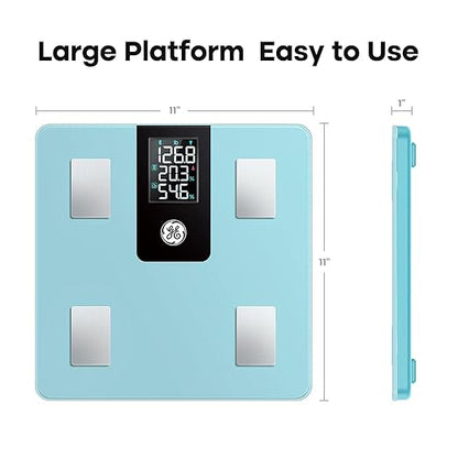 GE Smart Scale for Body Weight, BMI, Fat, Muscle Mass with 14 Metrics and All-in-one LCD Display, Digital Bathroom Scale Bluetooth Body Composition Analyzer with App, Accurate Weighing 400 lb Blue