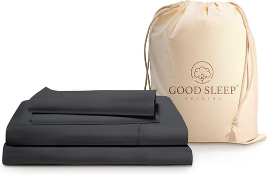 Good Sleep Bedding Cal King Sheet Set - 100% Egyptian Cotton Sheets California King Size, 4Pc, 1000 TC, California King Sheets, Soft, California King Sheet Sets Deep Pocket Fits Upto 16" - Dark Gray