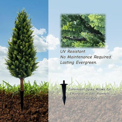 3FT Artificial Cedar Topiary Trees with Ground Spike Set of 2, UV Resistant Artificial Bushes Faux Cypress Trees for Indoor Outdoor Home Garden, Yard, Porch, Patio Decor (Normal)