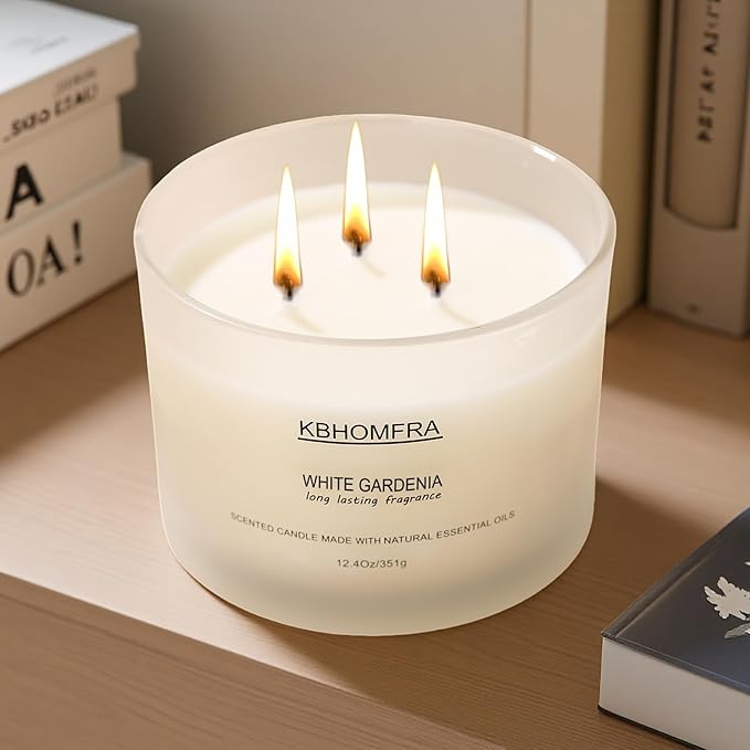 Scented Candle for Home, Patchouli Gardenia Candles Essential Oils, Soy Wax 12.4oz Big Candle,3-Wick 70 Hours Burn,for Festival Luxury Christmas Gift,Sleep Relaxation Ambience
