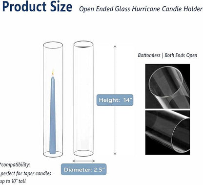 CYS EXCEL 6 PCS (H:14" D:2.5") Glass Hurricane Candleholder Tubes | Open-Ended Bottomless Cylinder, Chimney Tube for Taper Candles and Candlesticks