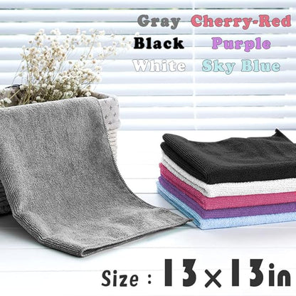 Microfiber Cleaning Cloth-24Pcs (13x13 inch) Ultra Soft Highly Absorbent Rags for Housekeeping-Machine Wash (White)