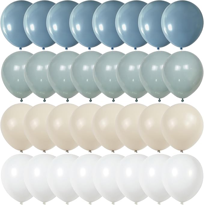 Dusty Blue Balloons, 12 Inch Slate Baby Blue and Sand White Balloons for Boys Baby Shower Bridal Shower Engagement Wedding Birthday Party Decorations