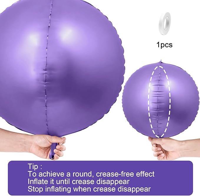 12Pcs Light Purple Round Foil Balloons, 22" 15" 10" 4D Helium Sphere Mylar Balloon, Metallic Purple Foil Balloon for Birthday Graduation Wedding Anniversary New Year Eve Disco Prom Party Decorations