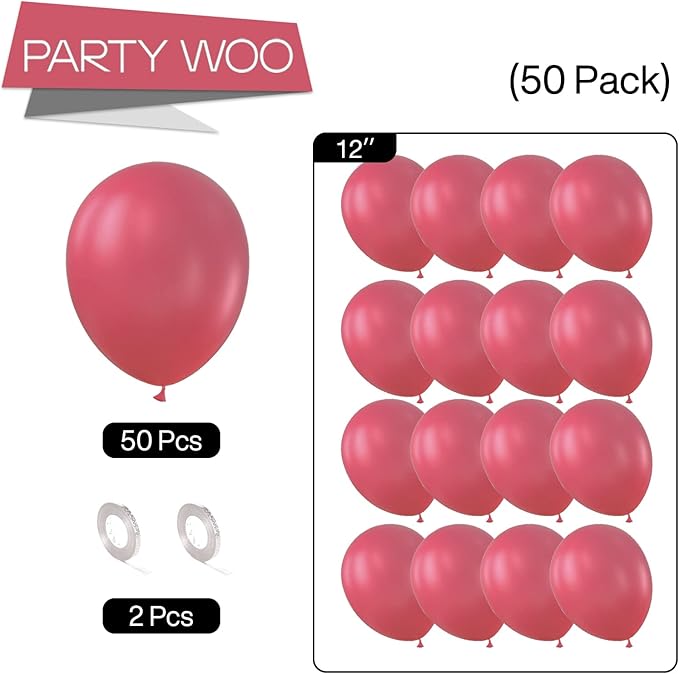 PartyWoo Mauve Balloons 50 pcs 12 Inch Dark Hot Boho Pink Balloons for Wedding Baby Shower Gender Reveal Valentine's Day Bridal Shower Graduation Birthday Party Decorations Pink-F02