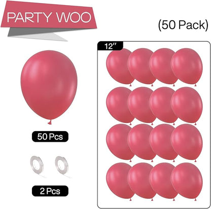 PartyWoo Mauve Balloons 50 pcs 12 Inch Dark Hot Boho Pink Balloons for Wedding Baby Shower Gender Reveal Valentine's Day Bridal Shower Graduation Birthday Party Decorations Pink-F02