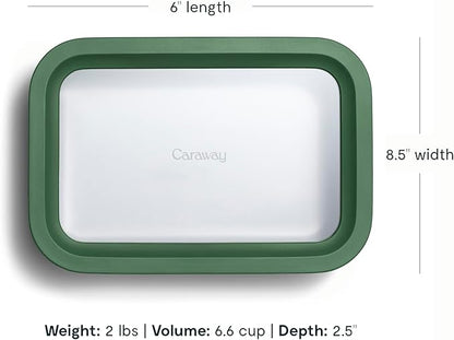Caraway 2pc Glass Food Storage Set - 6.6 Cup Food Containers (2) - Ceramic Coated - Non Toxic, Non Stick Lunch Box with Lids. Dishwasher, Oven, & Microwave Safe - Sage