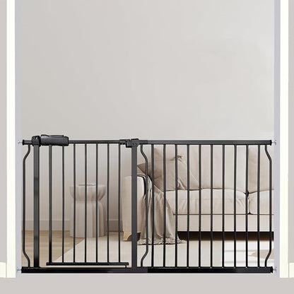 Extra Wide Baby Gate, 57.5-62 Inch - Black Metal, Pressure Mounted Indoor Safety Gate, Walk-Through Dog Gate for Kids & Pets, 30 Inch Tall