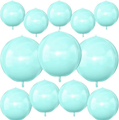 12Pcs Baby Blue Round Foil Balloons, 22" 15" 10" 4D Helium Ball Balloon, Metallic Pastel Teal Blue Foil Balloon for Birthday Wedding Baby Shower Blue Theme Prom Anniversary Party Decorations