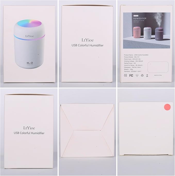 Colorful Cool Mini Humidifier, USB Personal Desktop Humidifier for Car, Office Room, Bedroom,etc. Auto Shut-Off, 2 Mist Modes, Super Quiet. (Pink)