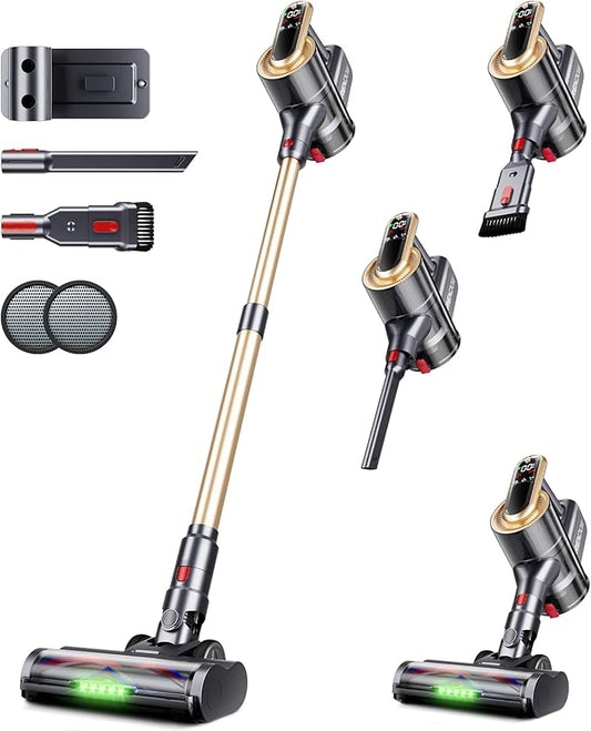 Cordless Vacuum Cleaner, 550W 45Kpa 65Mins Stick Vacuum, Self-Standing Vacuum Cleaners for Home with Wall Dock, LED Display, Anti-tangle Rechargeable Vacuum Cordless for Pet Hair/Carpet/Hard Floor