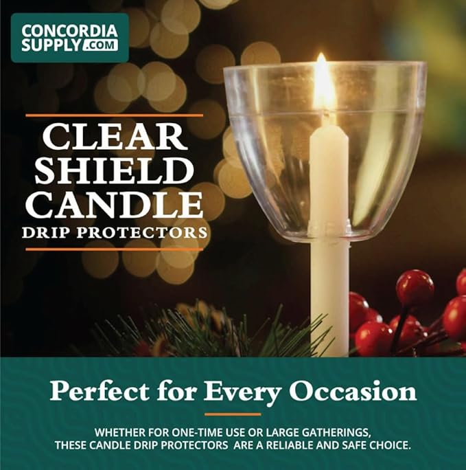Concordia Supply Clear Shield Candle Drip Protectors - (Pack of 50) Wax Catcher for Candlesticks, Convenient for Church Vigils, Memorials, Congregational, & Christmas Eve Candles