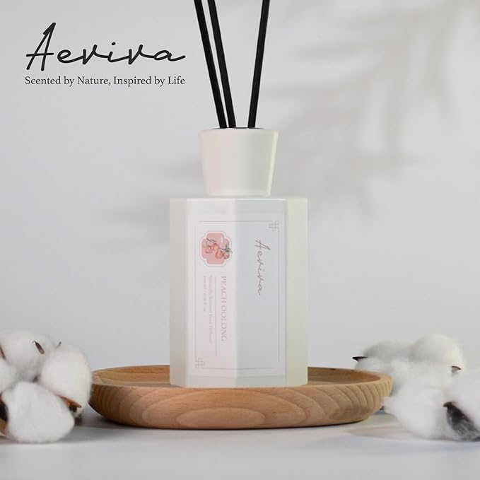 Reed Diffuser Set, Peach Oolong Scented Oil Diffuser, 6.76 fl oz (200 ml) Home Fragrance Diffuser with Reed Sticks, Air Fresheners for Home, Bathroom Shelf Decor