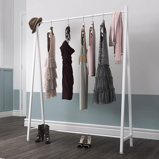 DR.IRON White Metal Clothes Racks Garment Rack, Modern White Clothing Rack Free Standing Hanging Rod for Boutique Retail, Clothes Store, Laundry Room(47’’L)