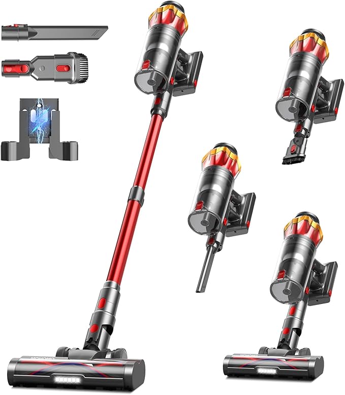 Cordless Vacuum Cleaner,48000Pa/580W/65Mins Vacuum Cleaners for Home,Self-Standing Stick Vacuum with Anti-Tangle Brush & OLED Touch Screen,Vacuum Cleaner for Hardwood Floors and Carpet,Pet Hair,Car