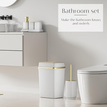 9PCS Bathroom Accessory Set, White Bathroom Set, Bathroom Accessories Set Complete with Trash Can, Toothbrush Holder, Soap Dispenser, Toilet Brush, Bathroom Decor