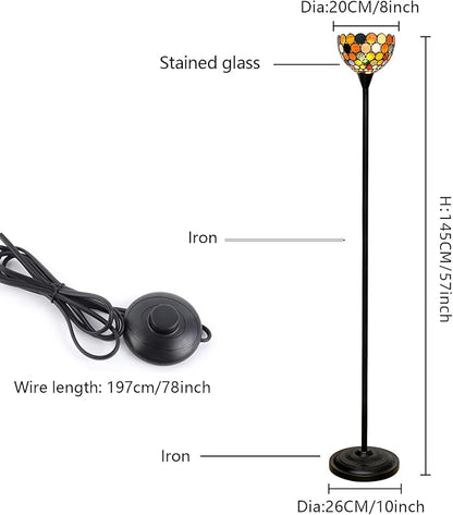 Tiffany Floor Lamp Tochiere Standing Multicolored Stained Glass Floor Light Vintage Tall Pole Uplight Lamp Rustic Corner Lamp with Foot Switch for Home Decor Living Room Bedroom