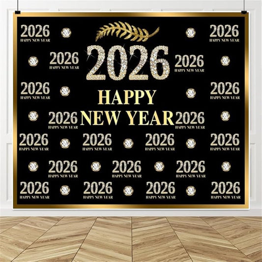 Happy New Year Backdrop 10x8ft Fabric 2026 New Year Party Decoration Backdrop NYE Backdrops for Photography