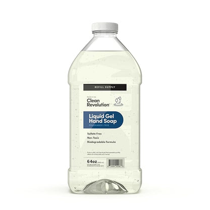 Clean Revolution Liquid Gel Hand Soap, Silky Rich Liquid, Quick Lather, Fast Rinsing (Fragrance Free) 64 Fl Oz