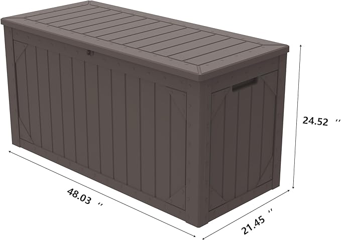 100 Gallon Outdoor Storage Box Waterproof,Resin Deck Box Storage Bin for Cushion Patio Furniture, Pool Accessories, and Garden Tools, Lockable & UV-Resistant, Brown