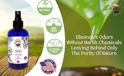 Water Lily Jasmine Air Freshener - Room Spray - Odor Eliminator - Deodorizer - Car Air Freshener - Home Spray - Linen Spray - Fabric Refresher - None Toxic - Alcohol Free - Made in USA (4 Oz)