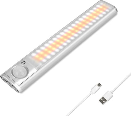goodland Under Cabinet Lighting 80 LED Closet Light, Motion Sensor Lights Indoor USB Rechargeable Dimmable Stick-on Night Light Bar for Kitchen, Wardrobe, Garage, Stairs, Bedroom (1 Pack)