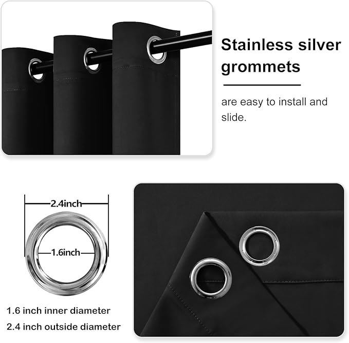 DWCN Black Out Curtains 84 Inch Long 2 Panels, Thermal Light Blocking Room Darkening Bedroom, Living Room Drapes - Black, 52W x 84L Inch Length