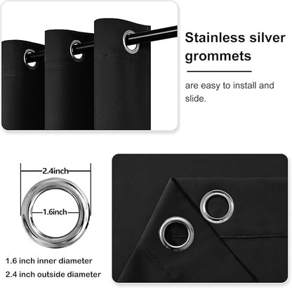 DWCN Black Out Curtains 84 Inch Long 2 Panels, Thermal Light Blocking Room Darkening Bedroom, Living Room Drapes - Black, 52W x 84L Inch Length