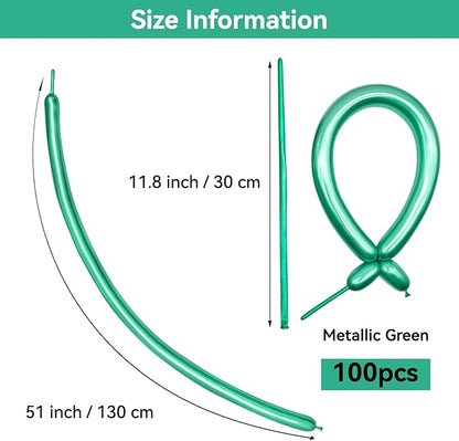 Metallic Green Long Balloons Premium 260 Twisting Animals Magic Balloons for Birthday Kids Wedding Party Supply 100pcs
