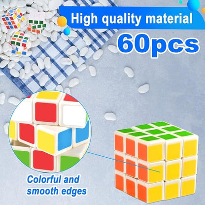 GOLDGE 60 Mini Cube Puzzles, 1.18in 3x3, Fun Party Favors for Kids - School Rewards & Classroom Prizes, Perfect for Birthdays, Easter, Christmas & Stocking Stuffers (60PCS-6 Colors (White))