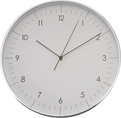 LUUK LIFESTYLE Modern Wall Clock Without Ticking, Pure Minimalist Design, legible Digits, Home Decor for Living Room, Office, in White and Silver