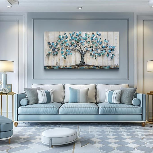 QIYILEXWART Large Wall Decor For Living Room Canvas Wall Art For Office Modern Wall Decorations For Bedroom Green Tree Landscape Painting Abstract Pictures Artwork Room Home Decor 24x48 In