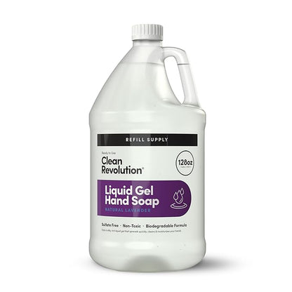 Clean Revolution Liquid Gel Hand Soap, Silky Rich Liquid, Quick Lather, Fast Rinsing, Contains Real Essential Oils (Natural Lavender) 128 Fl Oz