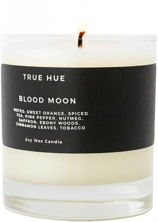 True Hue | Luxury Highly Scented Candle | Premium Soy Wax Blend | 7.75 oz | 40-50 Hour Burn Time | Cotton Wick | Natural Candles | Glass (Blood Moon)