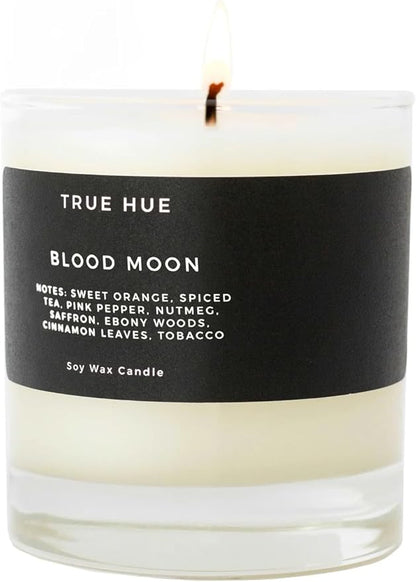 True Hue | Luxury Highly Scented Candle | Premium Soy Wax Blend | 7.75 oz | 40-50 Hour Burn Time | Cotton Wick | Natural Candles | Glass (Blood Moon)