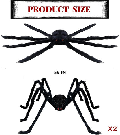 ZMCINER Halloween Spiders Large Outdoor Big Spider Decorations Realistic Scary Hairy Halloween Decor (2 Pack 59 Inch)