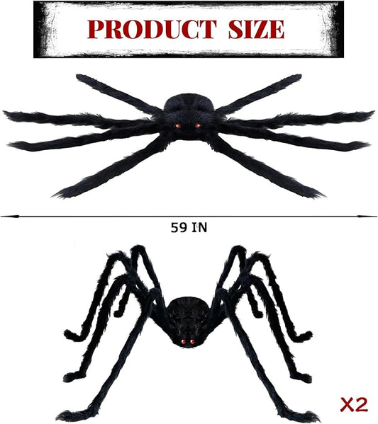ZMCINER Halloween Spiders Large Outdoor Big Spider Decorations Realistic Scary Hairy Halloween Decor (2 Pack 59 Inch)