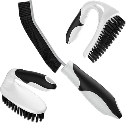 Scrub Brush Set, Heavy Duty Scrub Brushes Crevice Cleaning Brush with Stiff Bristles, 3 Different Brushes Included for Household Use, Grout, Tile, Bathroom, Kitchen, Bathtub, Floor
