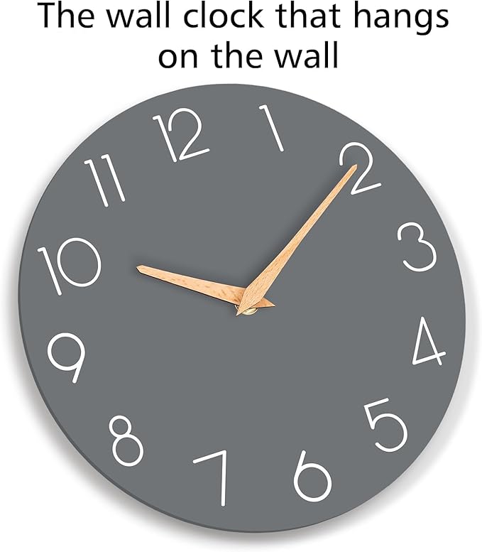Wall Clock, Gray Silent Non-Ticking, Decorative Battery Operated Wall Clocks for Bedroom, Kitchen, Home, Office, School, Hotel (8 Inch)