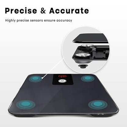 GE Digital Bathroom Scale for Weight, Smart Bluetooth Body Weight and BMI, Electronic Black Weighing Scale for Bath Home, Accurate 400lb Capacity