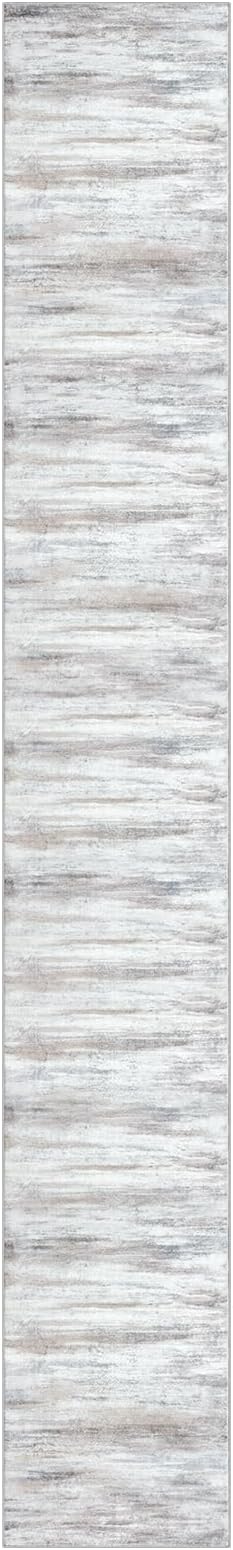 KOZYFLY Modern Abstract Kitchen Runner Rug, 2.6x18 Washable Rug Runner Non-Slip Soft Striped Hallway Runner Rugs, Beige Print Carpet Runner for Entryway Bathroom Laundry Room Foyer