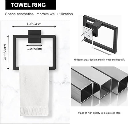 15-Pieces Matte Black Bathroom Accessories Set, 23.6 Inch Bath Towel Bar Set, SUS 304 Stainless Steel Bathroom Hardware Set, Towel Racks for Bathroom Wall Mounted.