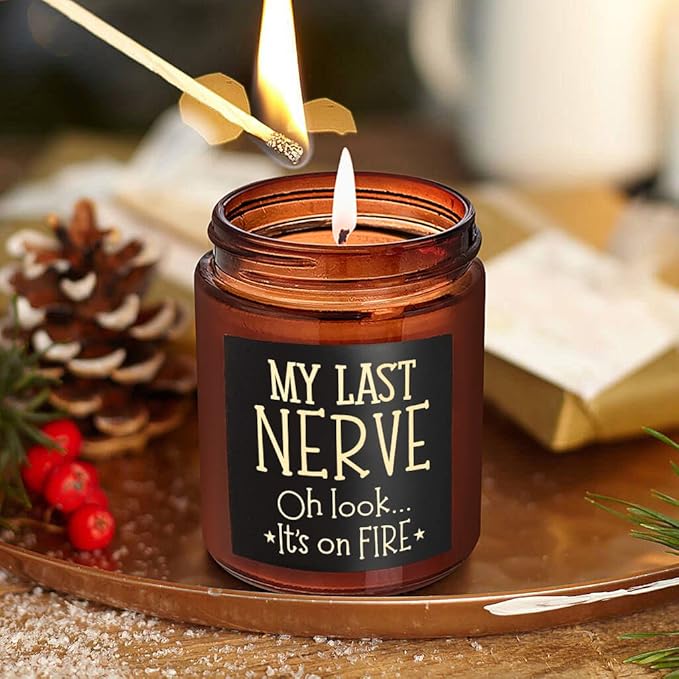 Funny Gifts for Women Men - My Last Nerve Soy Candle - Birthday Gift for Her Wife Sister - Best Friend, Girlfriend Gift - Friendship Gifts for Bestie Boss Coworker Nurse - Stress Relief Candle