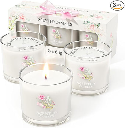 Scented Candle Gifts for Women, Candles Gift Set for Her, 3 Scented Candles for Mom, Teacher, Birthday Gifts for Women/Men (White, 7 oz)