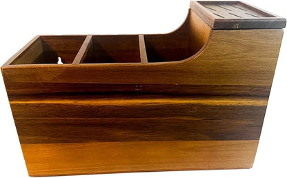 Kitchen Utensil Holder & Organizer with 6-Knife Storage Block - Wood - Countertop or Wall Mountable - Moisture & Water Resistant - Non-Slip Pads
