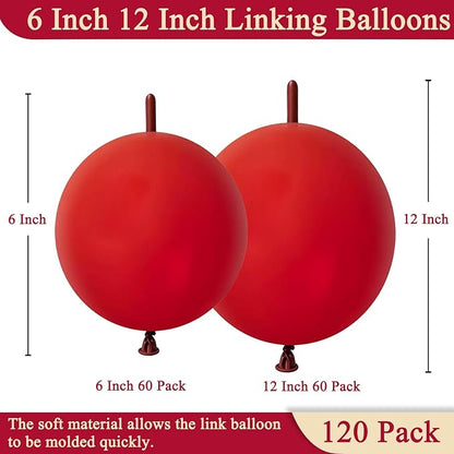 Dark Red Link Balloons 6 Inch 12 Inch 120 Pcs Latex Linking Balloons for Birthday Wedding Party Festival Decorations