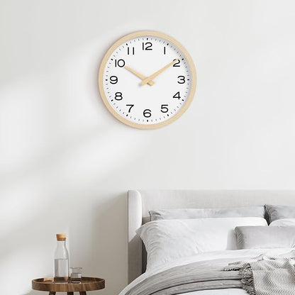 AKCISOT Wall Clock,Boho Kitchen 10 Inch Wall Clocks Battery Operated Non Ticking,Silent Modern Clock Decorative for Bedroom,Office,Bathroom,Living Room,Home (Wood Grain)
