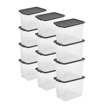 Sterilite 12-Pack Modular Stacker Box, Durable Clear Plastic Storage Bins with Latching Lids, 108 Quart - Stackable Organizing Container Boxes for Closet, Bathroom, and Office