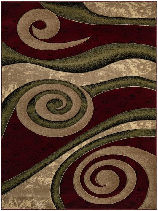 Ultra Soft Area Rug Hand Carved - Modern Abstract Design for Indoor Living Room & Bedroom - Stain Resistant, Easy to Clean - (2'7''x7, Burgundy)